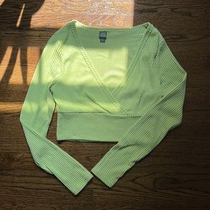Green Long Sleeve Crop Top